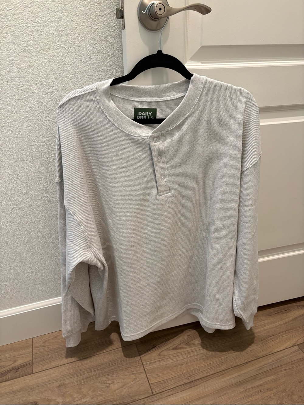 Daily Drills Light Gray Waffle Henley Long Sleeve
